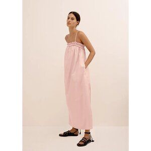Bird & Knoll Ida Dress Pink Cotton Maxi XS Smocked Bodice